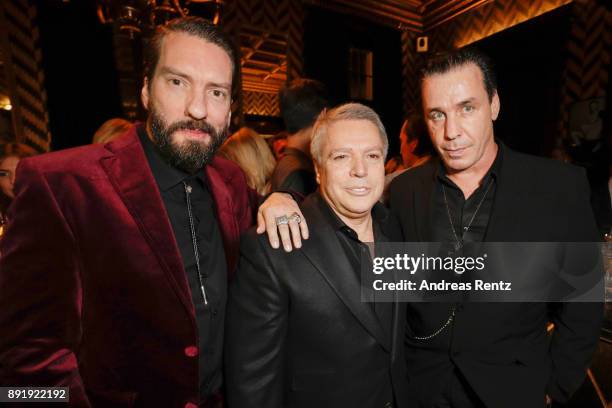 Alec Voelkel, Patrick Hellmann and Till Lindemann attend the GQ Bar opening at Patrick Hellmann Schlosshotel on December 13, 2017 in Berlin, Germany.