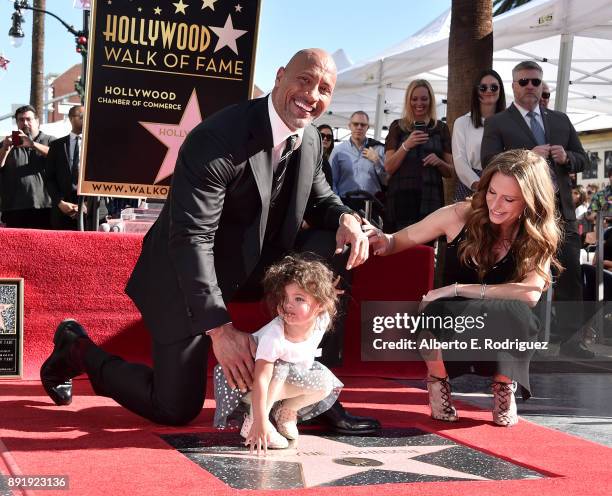 Actor Dwayne Johnson, Jasmine Johnson and singer Lauren Hashian attend a ceremony honoring Dwayne Johnson with the 2,624th star on the Hollywood Walk...