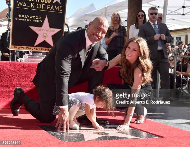Actor Dwayne Johnson, Jasmine Johnson and singer Lauren Hashian attend a ceremony honoring Dwayne Johnson with the 2,624th star on the Hollywood Walk...