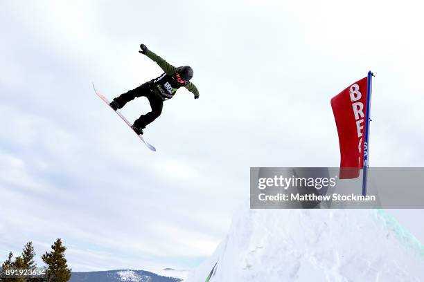 Ty Walker of the United States competes in Women's Pro Snowboard Slopestyle Qualification during Day 1 of the Dew Tour on December 13, 2017 in...