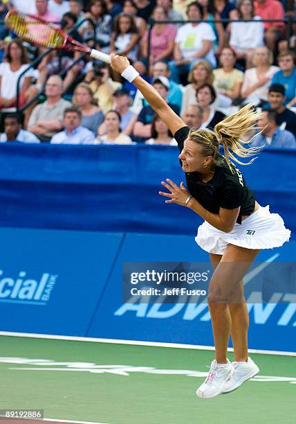 Liga Dekmeijere of the St. Louis Aces plays in a WTT match against the Philadelphia Freedoms on July 22, 2009 in King of Prussia, Pennsylvania.