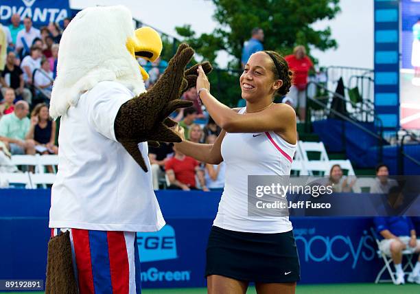 Madison Keys of the Philadelphia Freedoms is introduced at the Philadelphia Freedoms 2009 Season Kick-Off event on July 22, 2009 in King of Prussia,...
