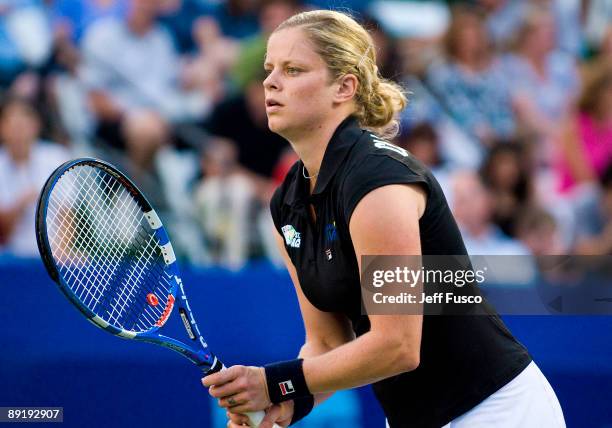 Kim Clijsters of the St. Louis Aces plays in a WTT match against the Philadelphia Freedoms on July 22, 2009 in King of Prussia, Pennsylvania.