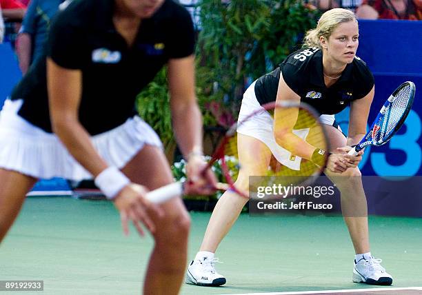 Kim Clijsters of the St. Louis Aces plays in a WTT match against the Philadelphia Freedoms on July 22, 2009 in King of Prussia, Pennsylvania.