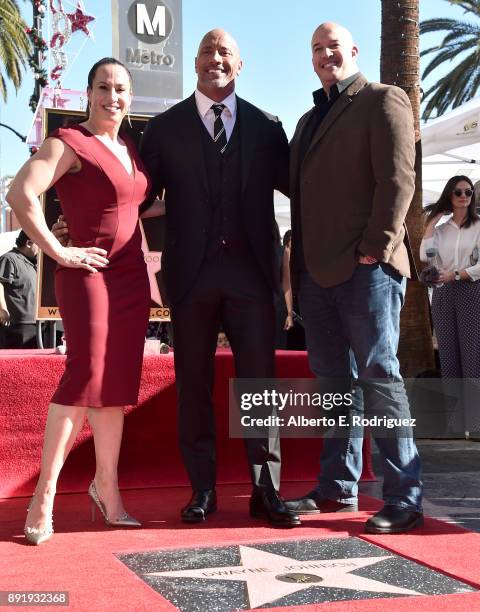 Producer Dany Garcia, actor Dwayne Johnson and producer Hiram Garcia attend a ceremony honoring Dwayne Johnson with the 2,624th star on the Hollywood...