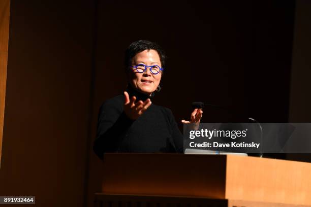 Doris Kim Sung speaks at at The Age of Super Sensing International Conference 2017 at Japan Society on December 13, 2017 in New York City.