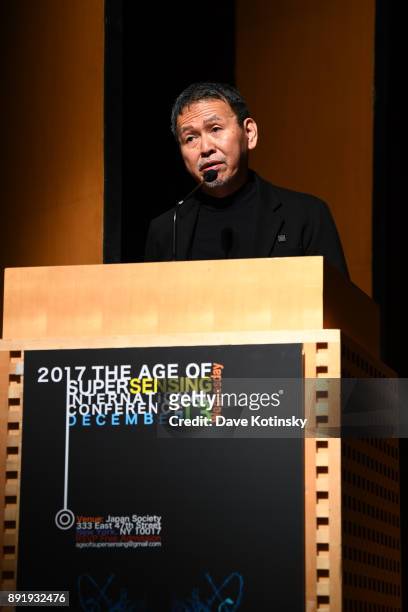 Organzier Satoshi Nakagawa speaks at at The Age of Super Sensing International Conference 2017 at Japan Society on December 13, 2017 in New York City.
