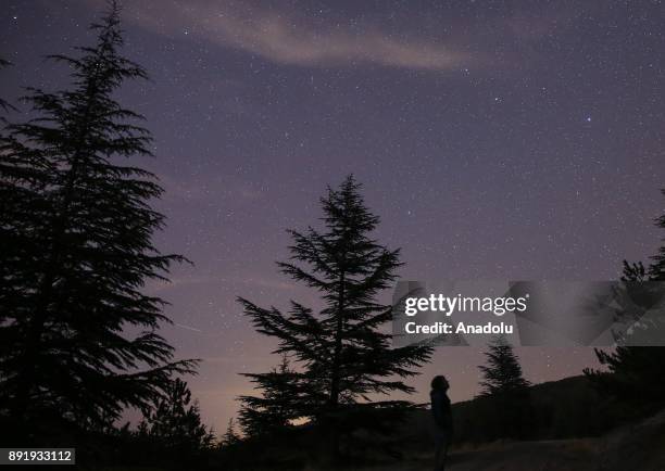 Meteors named as 'Geminid' streak across the sky over Turkey's Ankara on December 14, 2017.