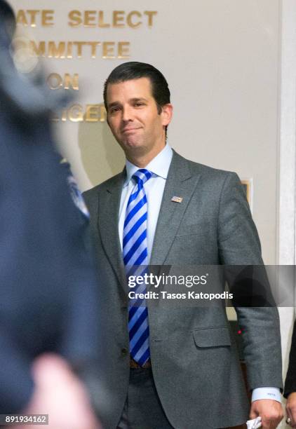 Donald Trump Jr. Leaves the Senate Intelligence Committee on December 13, 2017 in Washington, DC. Donald Trump Jr. Is scheduled to be interviewed by...