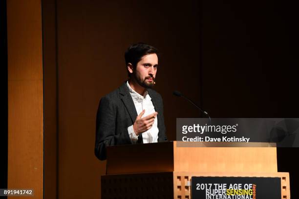 Aaron Nessor speaks at at The Age of Super Sensing International Conference 2017 at Japan Society on December 13, 2017 in New York City.