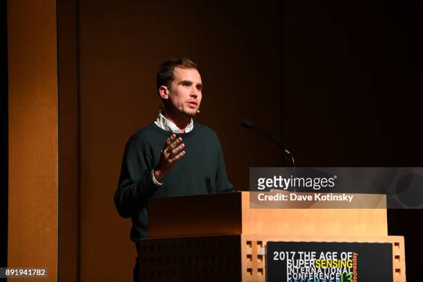 Evan Huggins speak at at The Age of Super Sensing International Conference 2017 at Japan Society on December 13, 2017 in New York City.