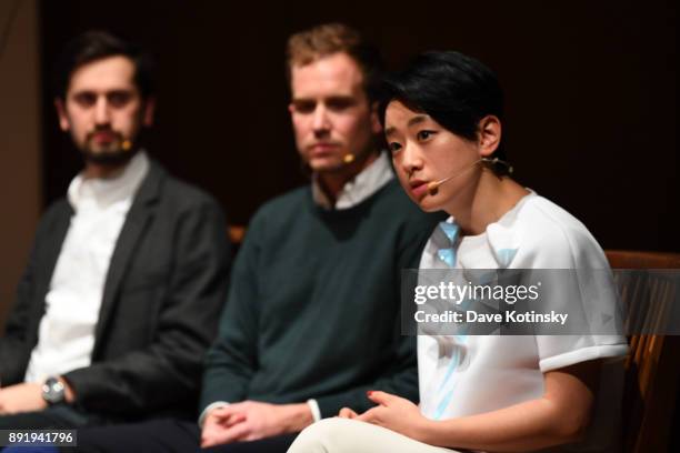 Yuchen Zhang speaks at at The Age of Super Sensing International Conference 2017 at Japan Society on December 13, 2017 in New York City.