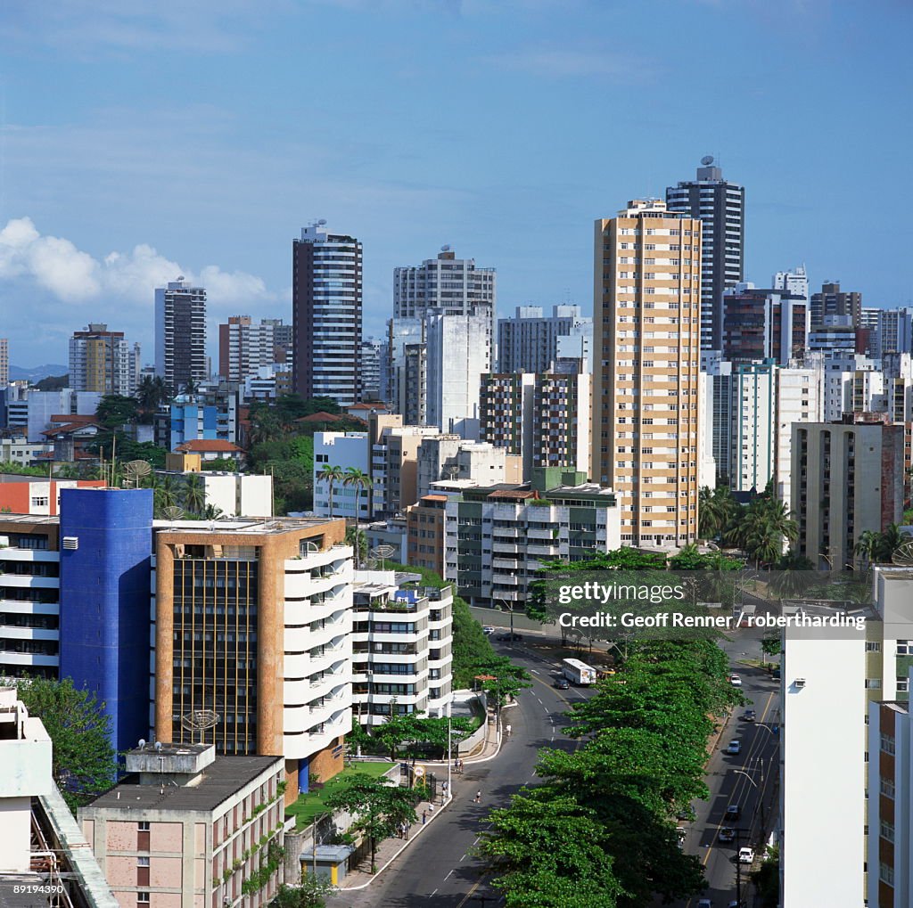 High rise buildings on the city skyline of Salvador in Bahia state in Brazil, South America