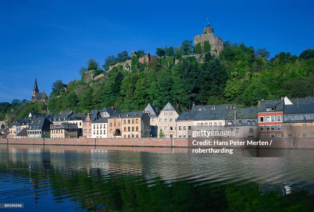 The River Saar and the old town of Saarburg in the Saar Valley, Rheinland Pfalz, Germany, Europe