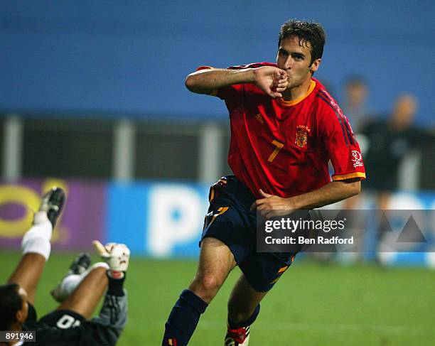 Raul of Spain celebrates scoring the third goal during the Spain v South Africa, Group B, World Cup Group Stage match played at the Daejeon World Cup...