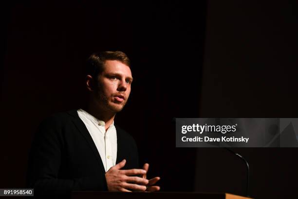 Skylar Tibbits speaks at at The Age of Super Sensing International Conference 2017 at Japan Society on December 13, 2017 in New York City.