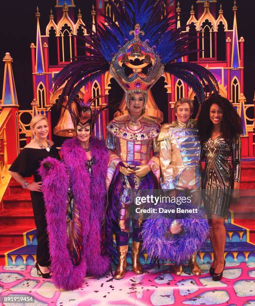 Suzanne Shaw, Elaine Paige, Julian Clary, Nigel Havers and Beverley Knight backstage folowing the performance of "Dick Whittington" at The London...