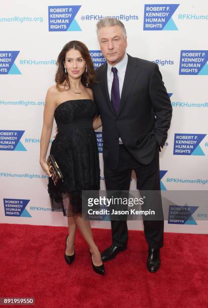 Hilaria Baldwin and Alec Baldwin attend Robert F. Kennedy Human Rights Hosts Annual Ripple Of Hope Awards Dinner on December 13, 2017 in New York...