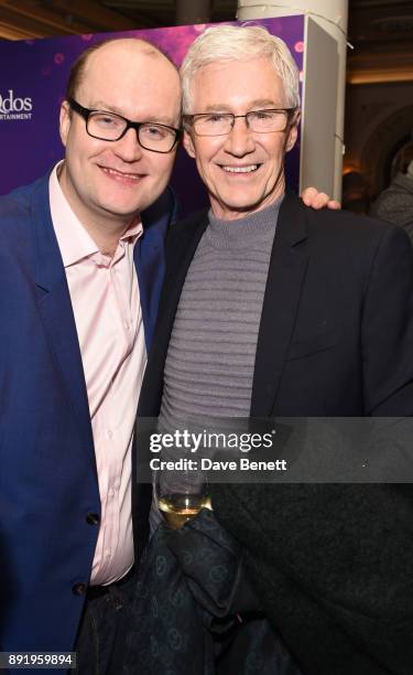 Michael Harrison and Paul O'Grady attend the press night performance of "Dick Whittington" at The London Palladium on December 13, 2017 in London,...