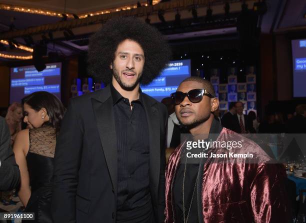 Colin Kaepernick and Usher Raymond attend Robert F. Kennedy Human Rights Hosts Annual Ripple Of Hope Awards Dinner on December 13, 2017 in New York...