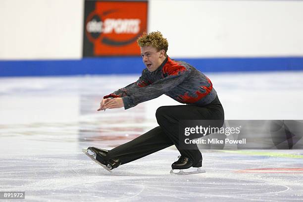 Timothy Goebel of the USA competes during the men's short program of the State Farm US Figure Skating Championships on Janaury 25, 2002 at the...