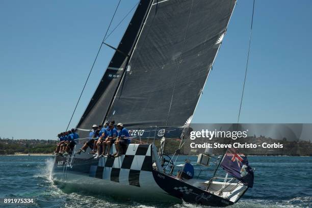 Black Jack makes her way up the harbour during the CYCA SOLAS Big Boat Challenge 2017 on December 12, 2017 in Sydney, Australia.