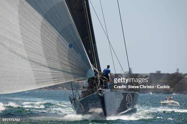 Black Jack makes her way up the harbour during the CYCA SOLAS Big Boat Challenge 2017 on December 12, 2017 in Sydney, Australia.
