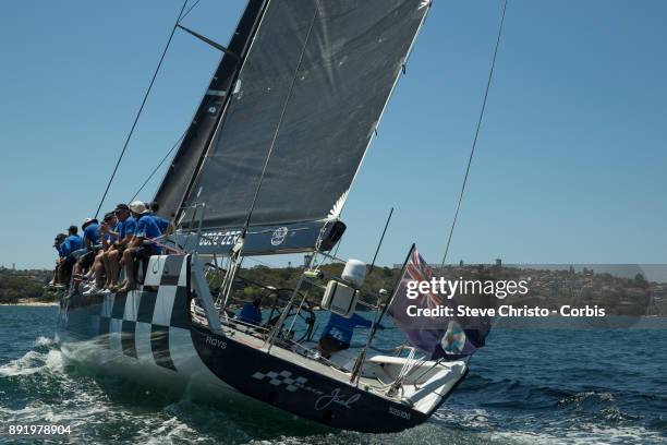 Black Jack makes her way up the harbour during the CYCA SOLAS Big Boat Challenge 2017 on December 12, 2017 in Sydney, Australia.