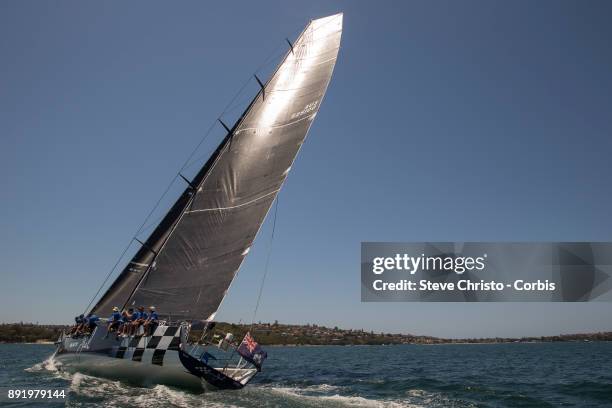 Black Jack makes her way up the harbour during the CYCA SOLAS Big Boat Challenge 2017 on December 12, 2017 in Sydney, Australia.