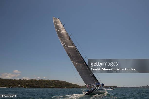 Black Jack makes her way up the harbour during the CYCA SOLAS Big Boat Challenge 2017 on December 12, 2017 in Sydney, Australia.