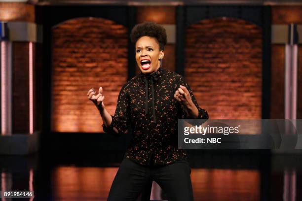 Episode 625 -- Pictured: Writer Amber Ruffin during a sketch on December 13, 2017 --