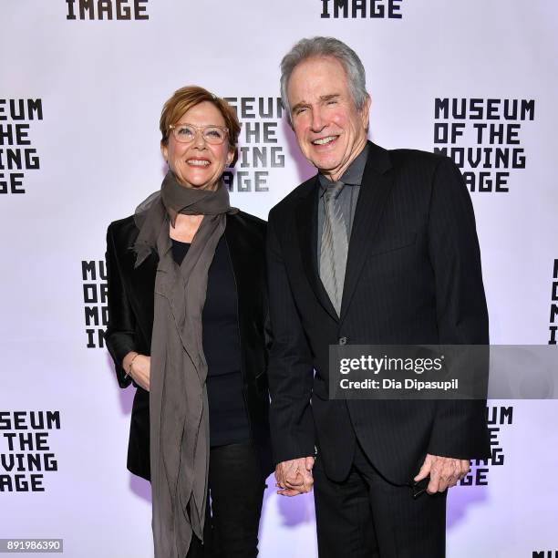 Annette Bening and Warren Beatty attend the Museum of the Moving Image Salute to Annette Bening at 583 Park Avenue on December 13, 2017 in New York...