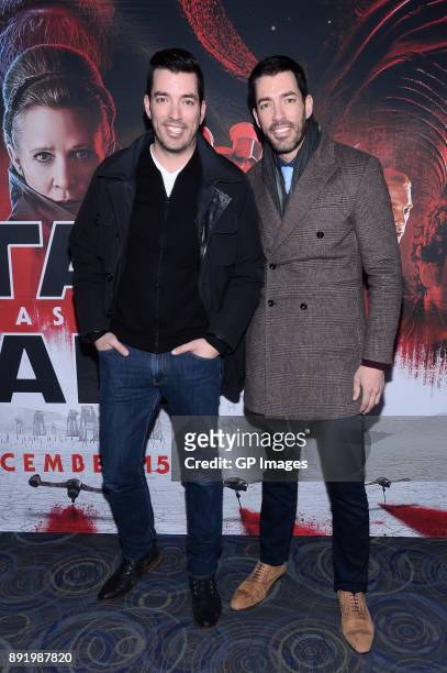 Jonathan Scott and Drew Scott attend the Star Wars: The Last Jedi - Canadian Premiere held at Scotiabank Theatre on December 13, 2017 in Toronto,...