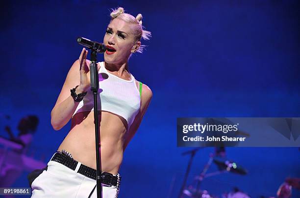 Singer Gwen Stefani of No Doubt performs at the Gibson Amphitheatre on July 22, 2009 in Universal City, California.