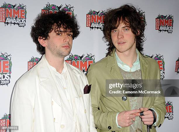 Ben Goldwasser and Andrew VanWyngarden of MGMT attend the Shockwaves NME Awards at O2 Academy Brixton on February 25, 2009 in London, England.