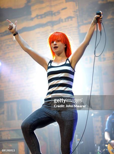 Singer Hayley Williams of Paramore performs at the Gibson Amphitheatre on July 22, 2009 in Universal City, California.
