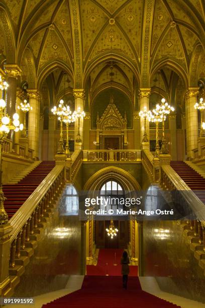 budapest, hungarian parliament building, interior stairs - marie ange ostré photos et images de collection