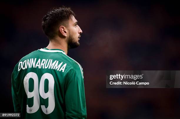 Gianluigi Donnarumma of AC Milan looks on during the TIM Cup football match between AC Milan and Hellas Verona. AC Milan won 3-0 over Hellas Verona.