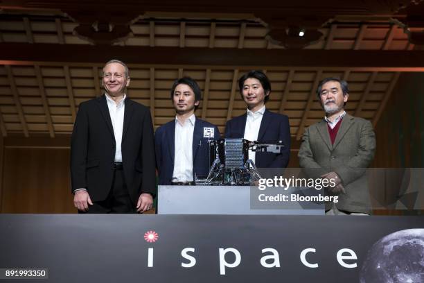 Mohamed Ragab, vice president of Ispace Inc., from left, Takahiro Nakamura, chief operating officer, Takeshi Hakamada, founder and chief executive...