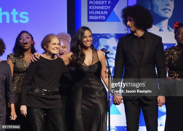 Gloria Steinem, Nessa and Colin Kaepernick perform onstage during Robert F. Kennedy Human Rights Hosts Annual Ripple Of Hope Awards Dinner on...