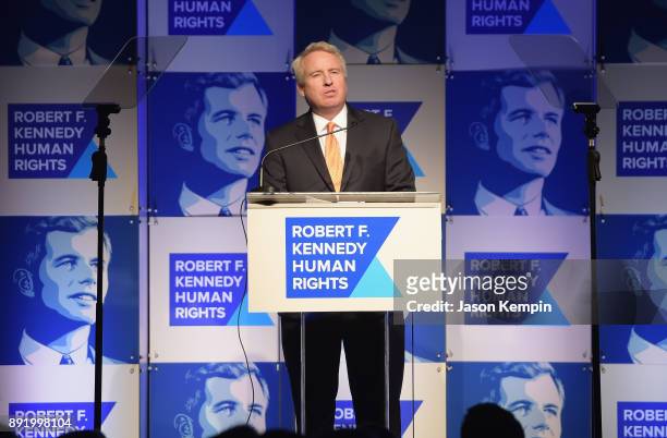 Chris Kennedy speaks onstage during Robert F. Kennedy Human Rights Hosts Annual Ripple Of Hope Awards Dinner on December 13, 2017 in New York City.