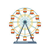 Children's entertainment playground, recreation park. Funfair with ferris wheel