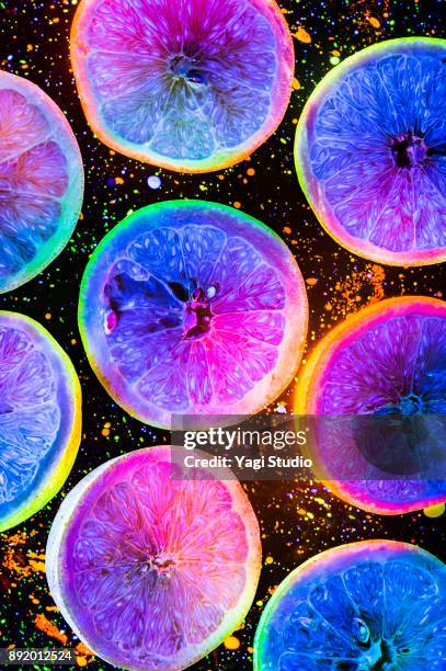 glowing fruits - glitter fruit stock pictures, royalty-free photos & images