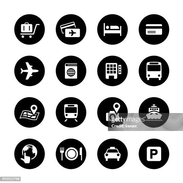 ilustraciones, imágenes clip art, dibujos animados e iconos de stock de conjunto de iconos de círculo de viajes - rail transportation