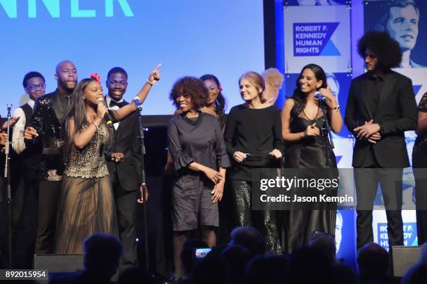 Alfre Woodard, Gloria Steinem, Nessa and Colin Kaepernick perform onstage during Robert F. Kennedy Human Rights Hosts Annual Ripple Of Hope Awards...