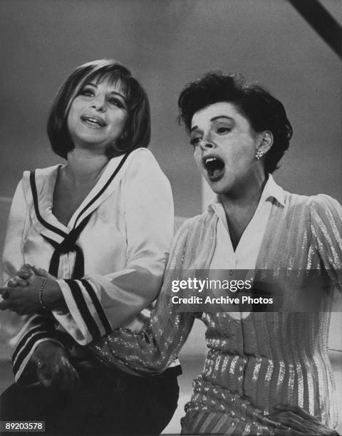 American actress and singer Barbra Streisand sings a duet with Judy Garland during episode 9 of 'The Judy Garland Show', taped on 4th October 1963...