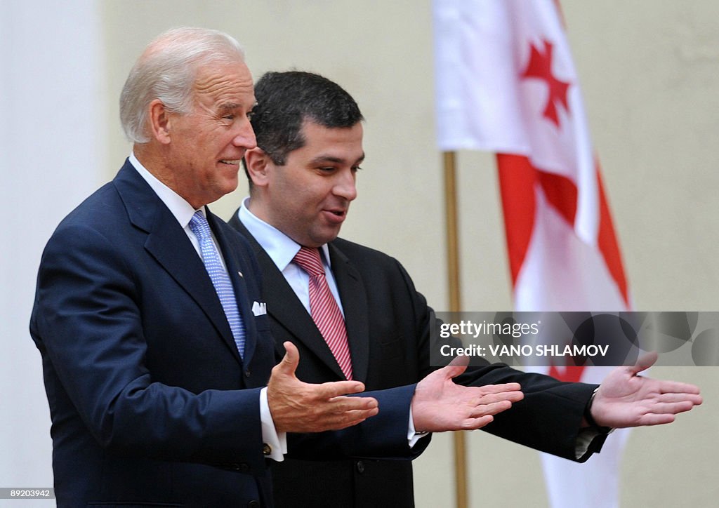 US Vice President Joe Biden (L) gestures