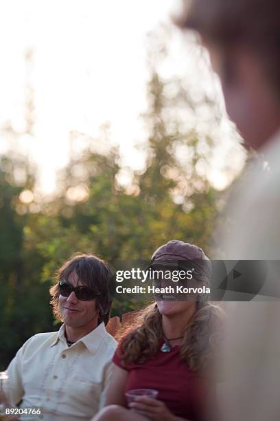 outdoor group party on the river. - whitefish montana stockfoto's en -beelden