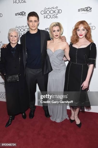 Actors Glenn Close, Max Irons, Stefanie Martini and Christina Hendricks attend the "Crooked House" New York premiere at Metrograph on December 13,...