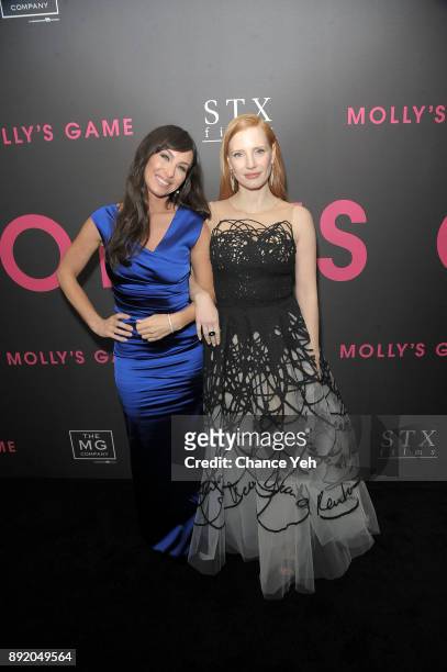Molly Bloom and Jessica Chastain attend "Molly's Game" New York premiere at AMC Loews Lincoln Square on December 13, 2017 in New York City.